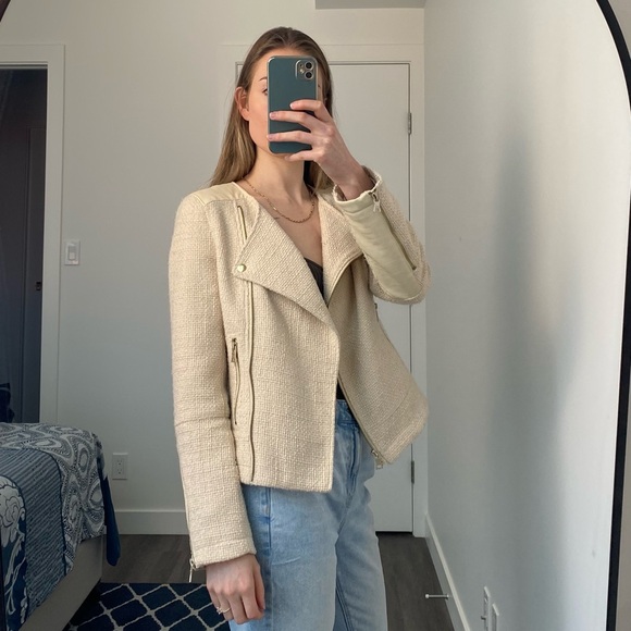 Banana Republic - Asymmetrical Leather Accent Jacket - Vegan - Cream - Picture 3 of 7